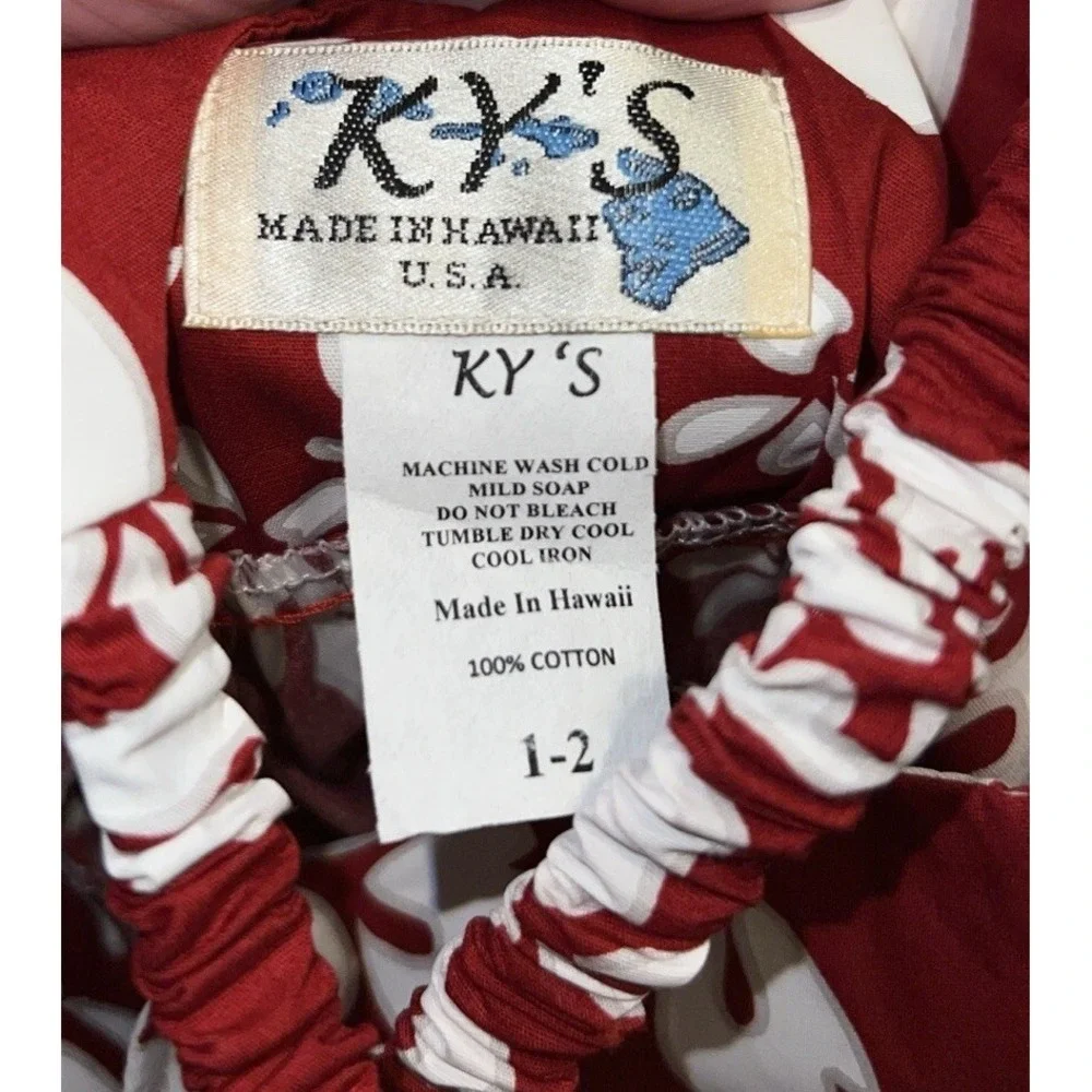 Ky's Girls Hawaiian Dress Red Floral Made in Hawaii‎ Sz 2T 1 - 2 Yrs Old